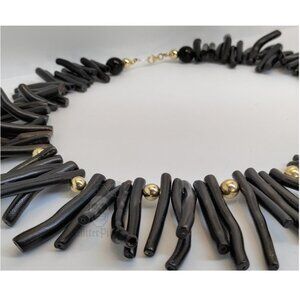 Masterpiece Hawaiian Black Coral & 14k Gold Statement Necklace
